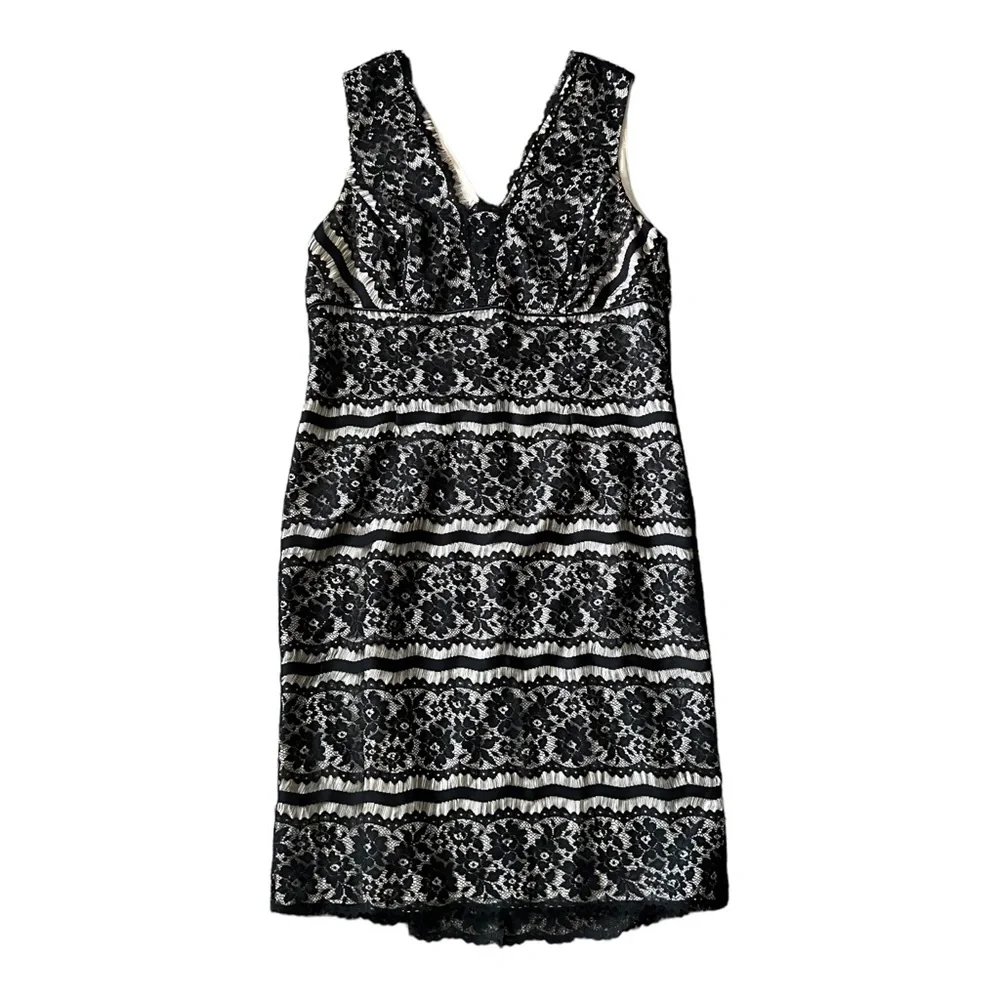 Talbots Dress Women’s Size 16 Black Beige Lace Sleeveless Shift - Picture 1 of 9